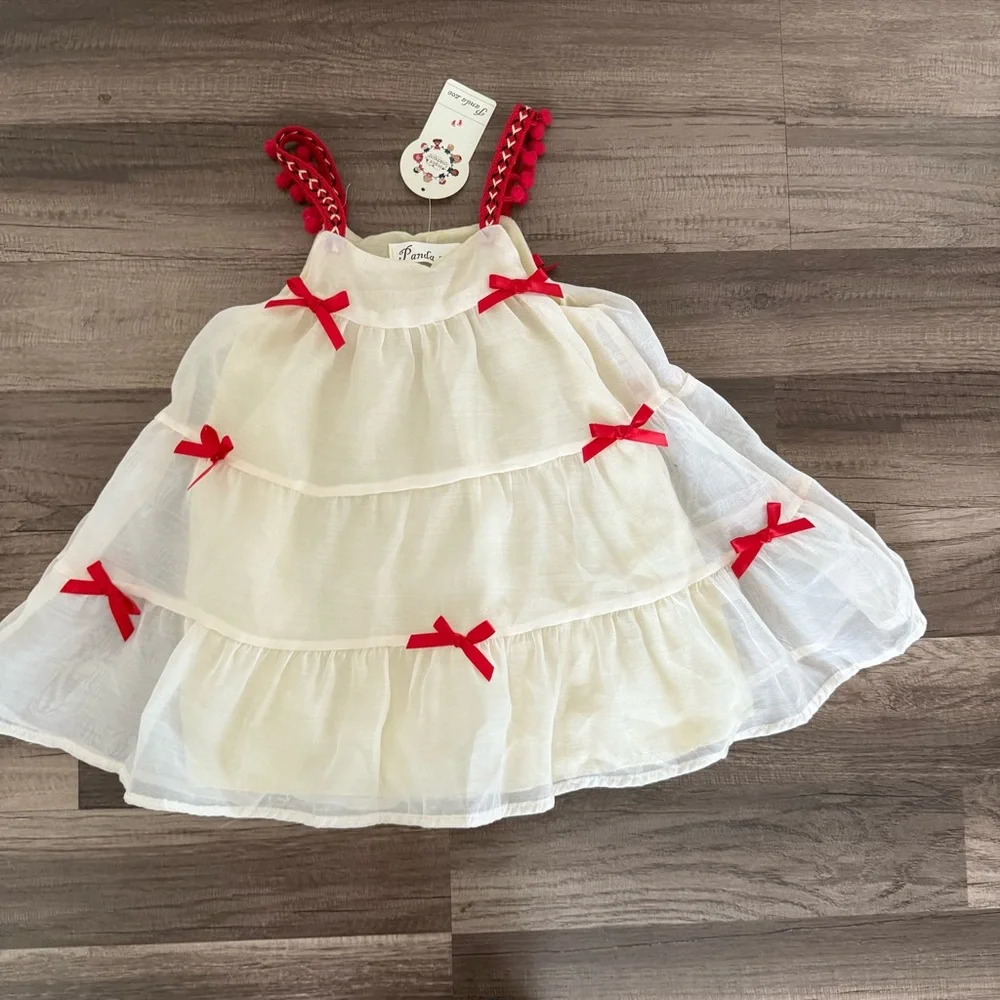 Adorable Cream and Red Kids Dress